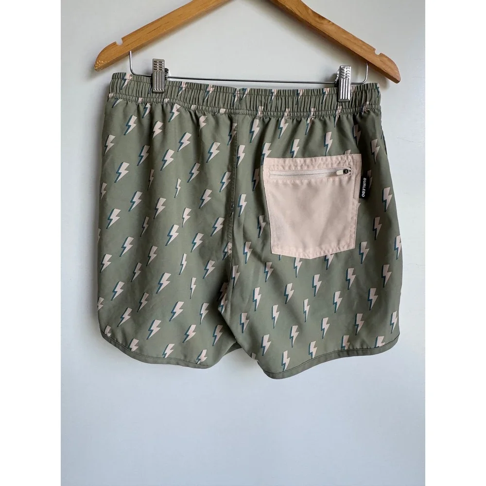 Burlebo Kids Swim Trunks Green Lightning Bolt Performance Board Shorts Medium 8